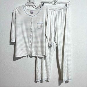 Go Softly Striped 2 Piece Cotton Sleep Set Top & Pants Pajamas Loungewear Large